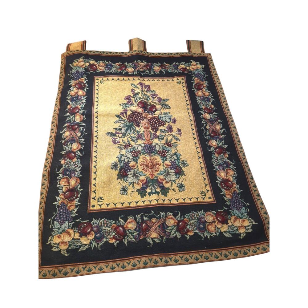 Large Wall Hanging Tapestry Vintage Fruit Floral 40.5x32 Inches Lined Quality
